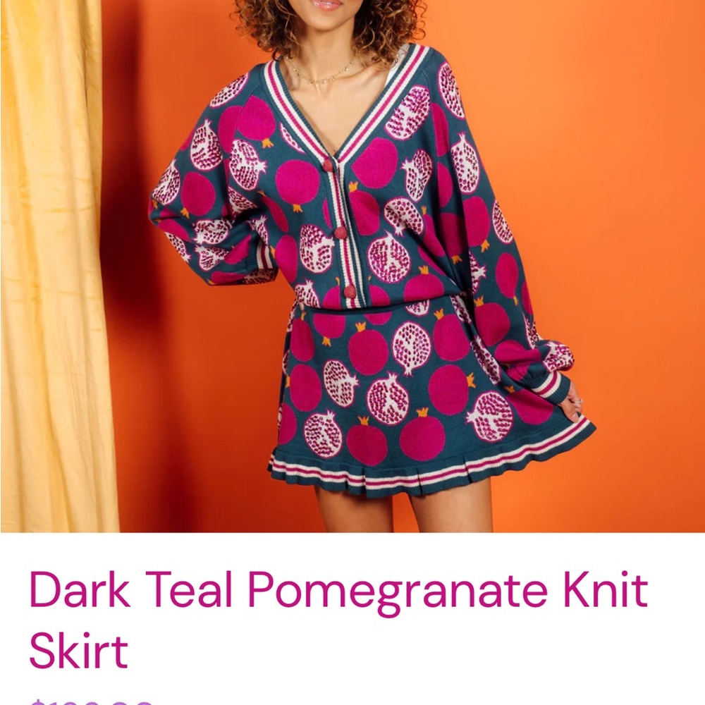 QUEEN OF SPARKLES Teal and Hot Pink Knit Pomegranate Skirt XL